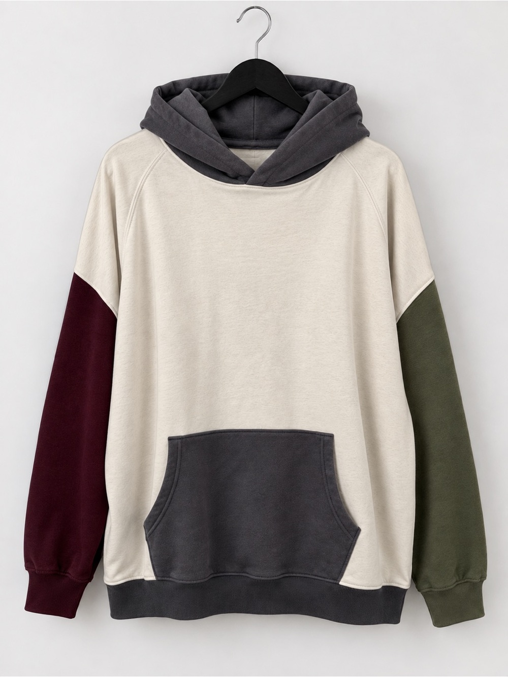No Boundaries Unisex 3XL Colorblock Oversized Pullover Hoodie Cream Bur